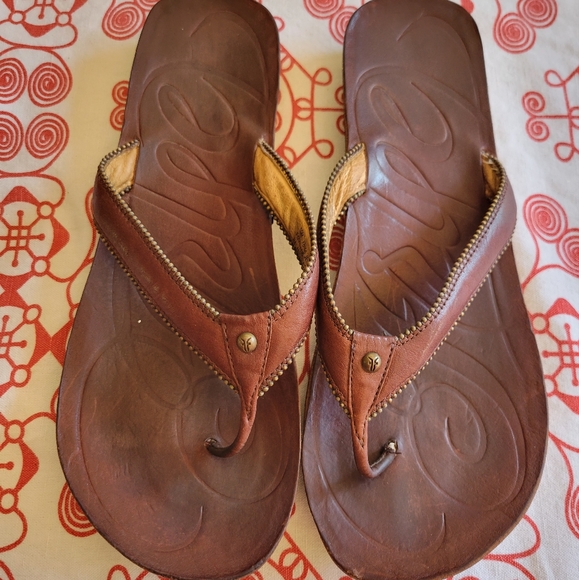 Frye Shoes - Frye Jessica leather beaded flip flops brown 10